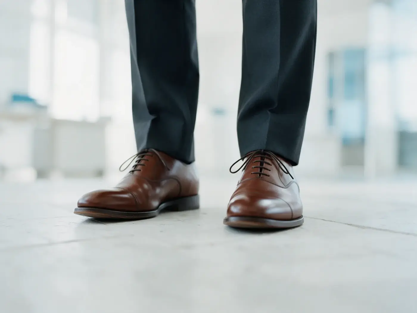 Hombre con zapatos de vestir en un entorno de oficina